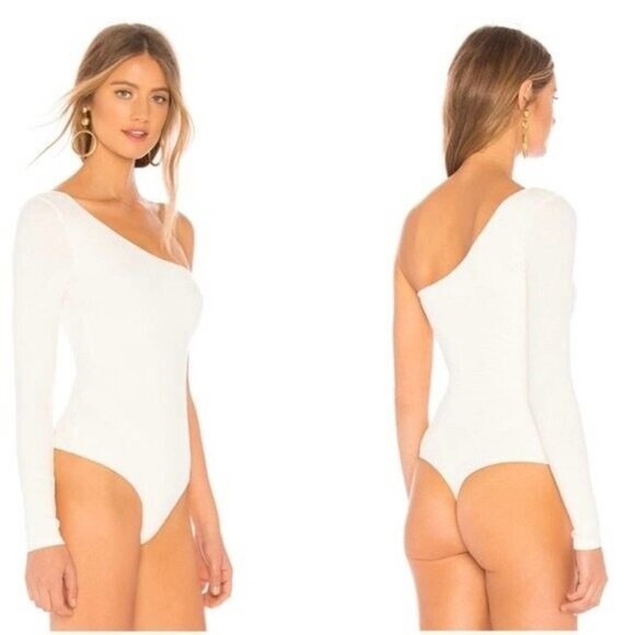 NWT Privacy Please "Emily" Ribbed One Shoulder Long Sleeve Bodysuit in Ivory XXS - Picture 1 of 12